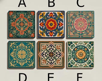 Indo-Portuguese Floral Ceramic Tile Coasters – Colonial Tropical Floor Motifs Reimagined as Architectural Tabletop Tiles