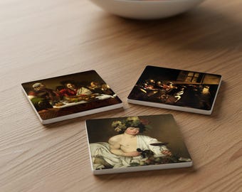 Baroque Masterpieces Ceramic Coaster Set – Classical Art Tile Coasters by Caravaggio