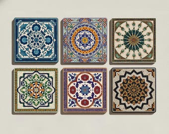 Byzantine Mosaic Ceramic Tile Coasters – Eastern Mediterranean Geometric Floor Motifs as Architectural Tabletop Tiles