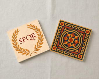 Rome Ceramic Coaster Set – SPQR, Colosseum, Italian Tile Decor