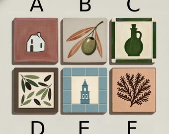 Ibiza Mediterranean Tile Coasters – Olive Branch Ceramic Drink Coaster Set