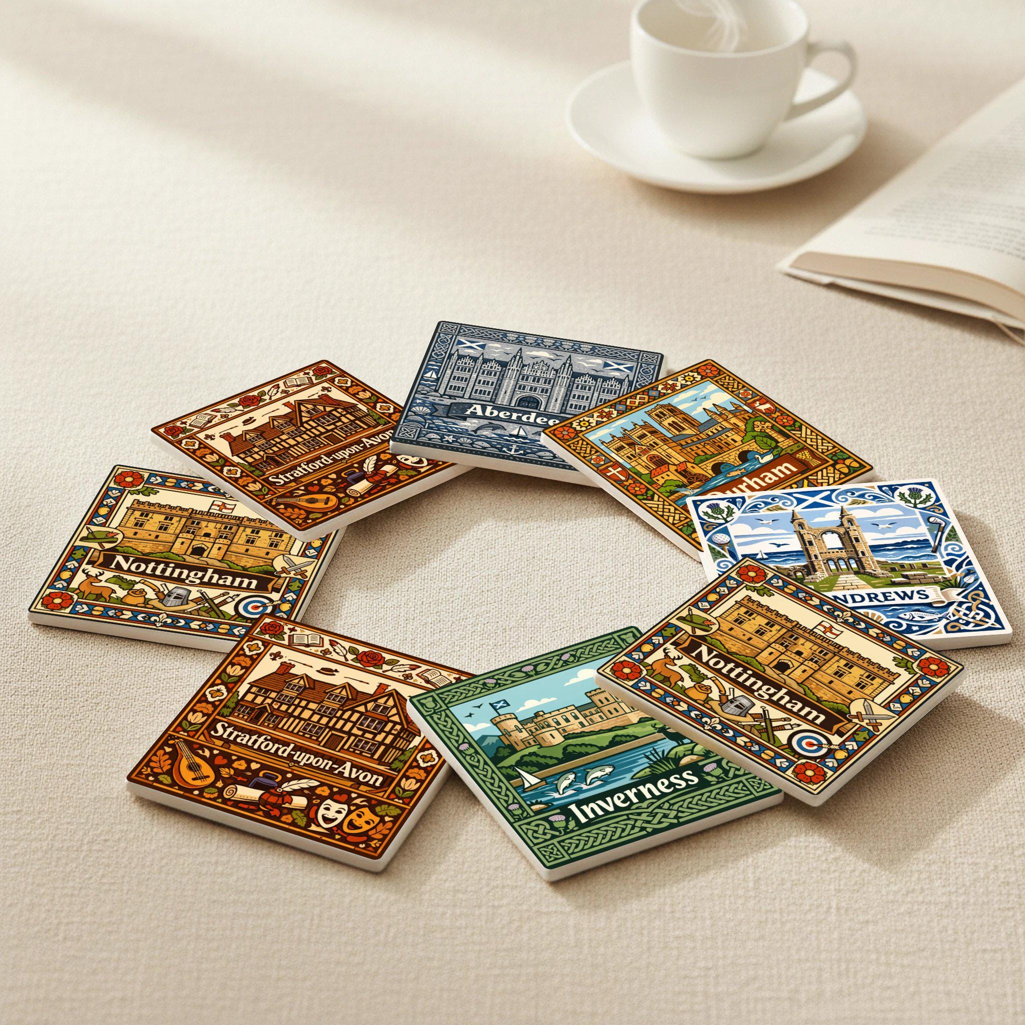 British Cities Ceramic Coaster Set – Nottingham Stratford Inverness ...
