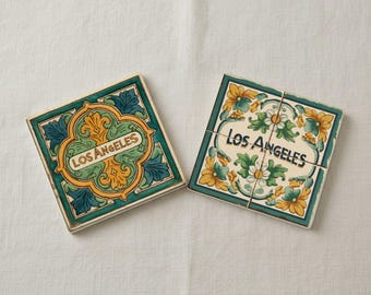 Los Angeles Ceramic Coasters | Spanish Tile LA Coaster Set | California Souvenir Home Decor Gift