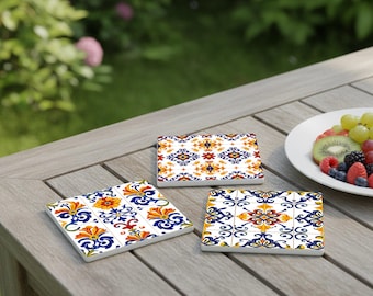 Sevilla Plaza de España Ceramic Coaster Set – Andalusian Tile Decor