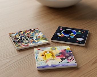 Wassily Kandinsky Ceramic Coaster Set – Abstract Art Tile Coasters for Table Decor & Home Styling