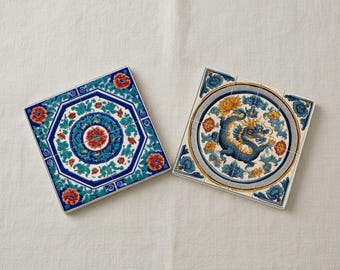 Chinese Ceramic Coaster Set – Imperial Tile Coasters for Table Decor & Home Styling