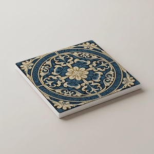 Decorative ceramic tile coasters inspired by traditional Lisbon azulejos for table and home decor