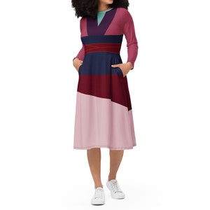 Mulan Pink Disneybound Long Sleeve Midi Dress