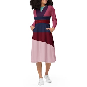 Mulan Pink Disneybound Long Sleeve Midi Dress