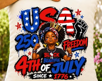 4th of July PNG, USA 250th Anniversary Black Child Sublimation Design