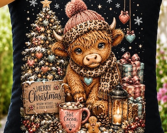 Highland Cow Christmas PNG, Leopard Winter Cow Sublimation, Cozy Farmhouse DTF Design