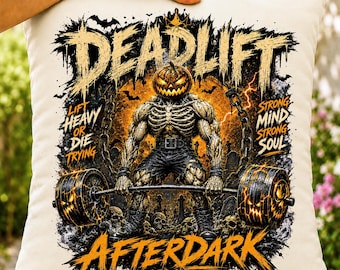 Halloween Gym PNG, Skeleton Deadlift Sublimation Design, Pumpkin Head Powerlifting Graphic for Shirts