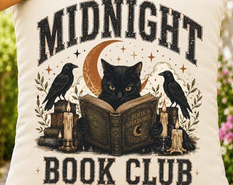 Midnight Book Club PNG, Dark Academia Cat Sublimation Design, Witchy Bookish DTF Graphic