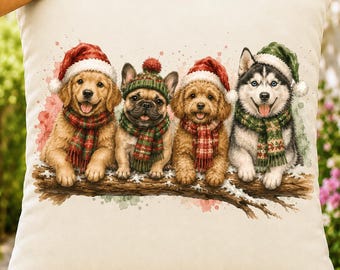 Christmas Dogs PNG, Holiday Puppies Clipart, Winter Dog DTF