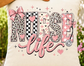 Nurse Life PNG, Leopard Print Sublimation Design, Medical Professional Sublimation, Pink Student Digital Download