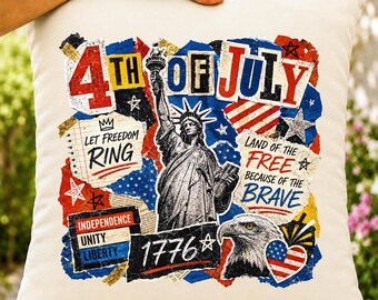 4th of July Collage PNG, Vintage Statue of Liberty Eagle Design (Digital Download)