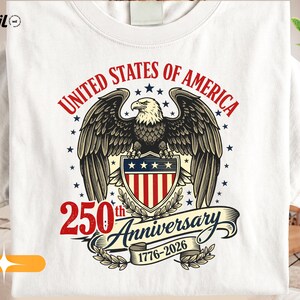 USA 250th Anniversary Eagle Shirt Design, Patriotic Sestercentennial (PNG Download)