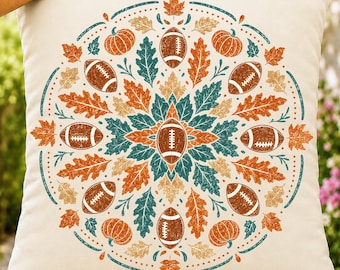 Fall Football PNG, Retro Football Mandala Sublimation Design, Thanksgiving Autumn Game Day Clipart