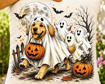 Halloween Dog PNG, Spooky Golden Retriever Design, Spooky Puppy Clip Art
