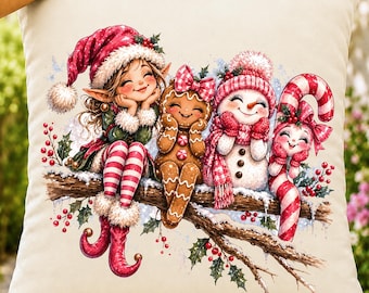Christmas Friends PNG, Elf, Gingerbread, Snowman, Candy Cane (Digital Download)