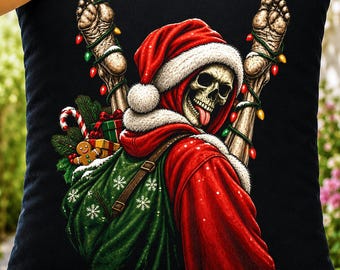 Skeleton Santa PNG, Creepy Christmas Sublimation Design, Goth Holiday DTF Graphic