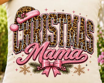 Christmas Mama PNG, Pink Leopard Holiday Sublimation Design, Retro DTF Shirt Graphic