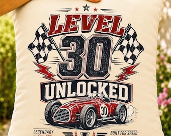 Level 30 Unlocked PNG, Vintage Race Car Birthday Graphic, 30th birthday gift (Digital Download)