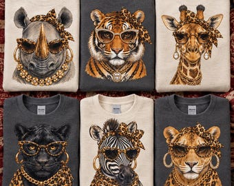 Safari PNG Bundle, Bling Fashion Designs, Glam Leopard Cheetah Zebra Graphics, Sublimation