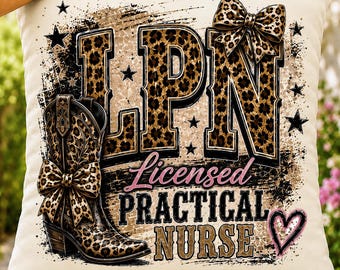 LPN Nurse PNG, Western Leopard Cowgirl Sublimation Design, Licensed Practical Nurse DTF