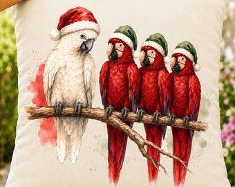 Christmas Parrot PNG, Tropical Bird Holiday Clipart, Cockatoo Macaw Sublimation Design