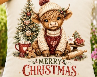 Christmas Highland Cow PNG, Holiday Baking Sublimation Design, Merry Christmas DTF Graphic