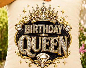 Birthday Queen PNG, Glam Crown Graphic, Jeweled Birthday Design (Digital Download)