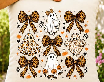 Leopard Bow Ghost PNG Halloween Coquette Sublimation Spooky Clipart Pumpkin Cheetah Graphic