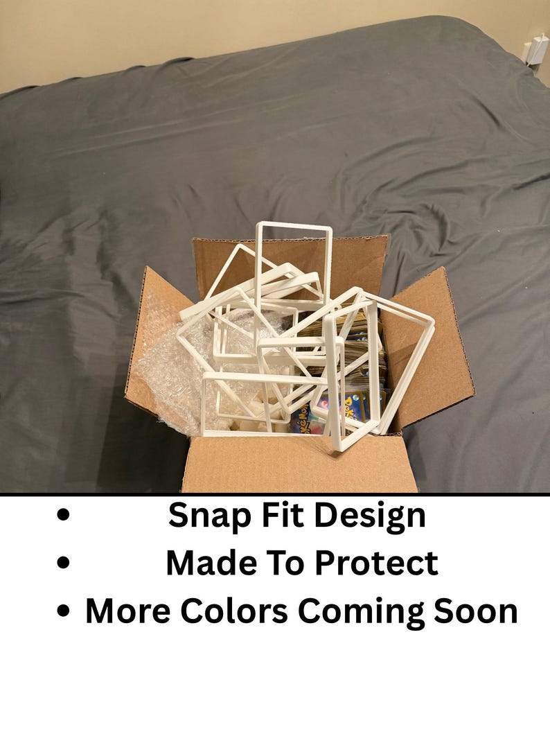 May include: A cardboard box filled with white, geometric, snap-fit designs. The text on the image reads: Snap Fit Design, Made To Protect, More Colors Coming Soon.