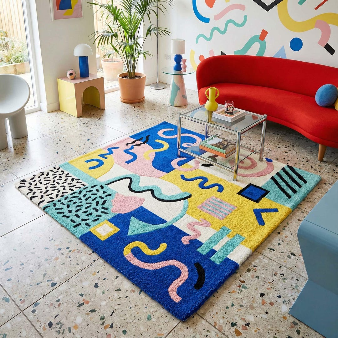Memphis Design Abstract Rug • Hand Tufted Wool Carpet • Funky 80s ...