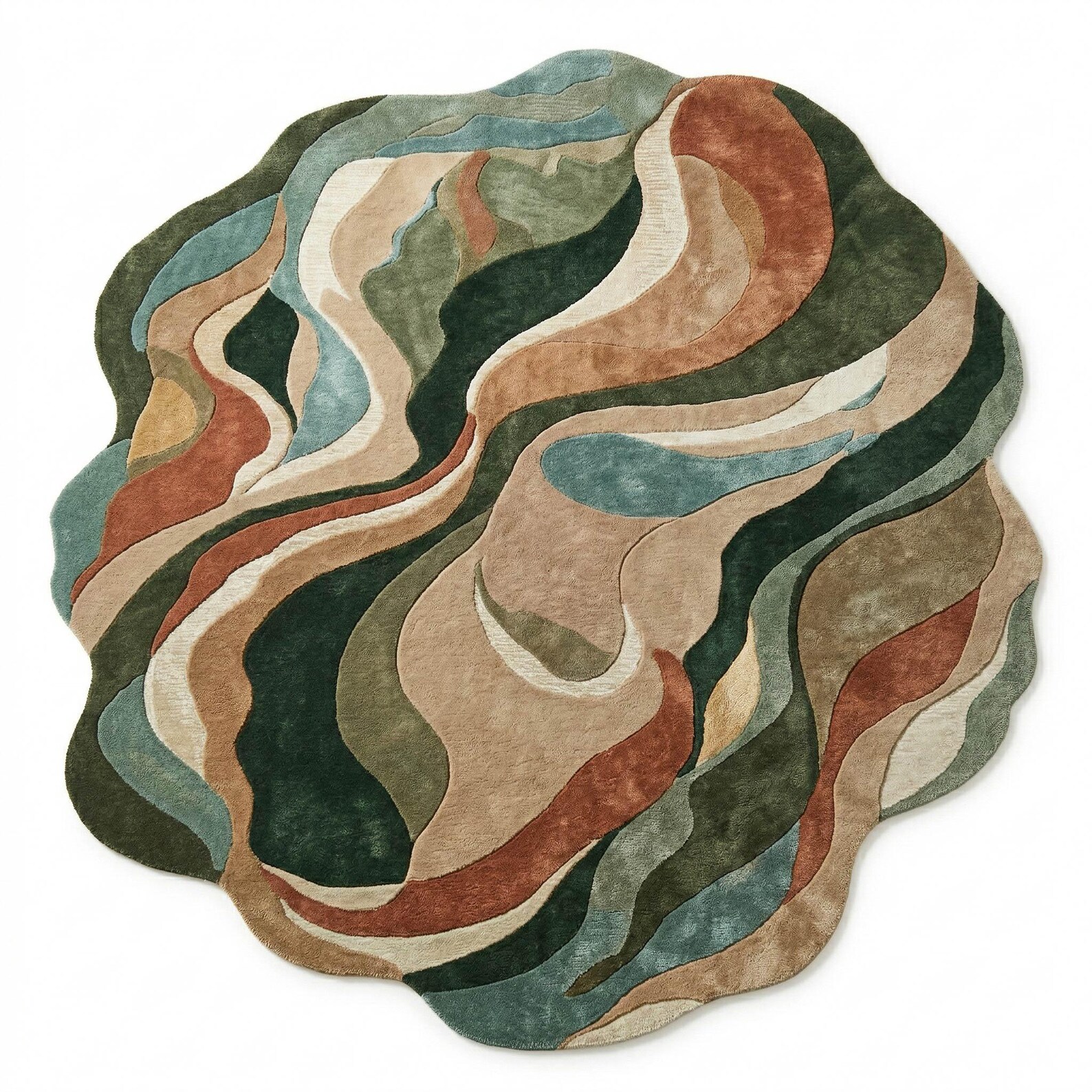 Abstract Wavy Earth Tone Wool Rug | Bedroom Carpet | Irregular Organic ...