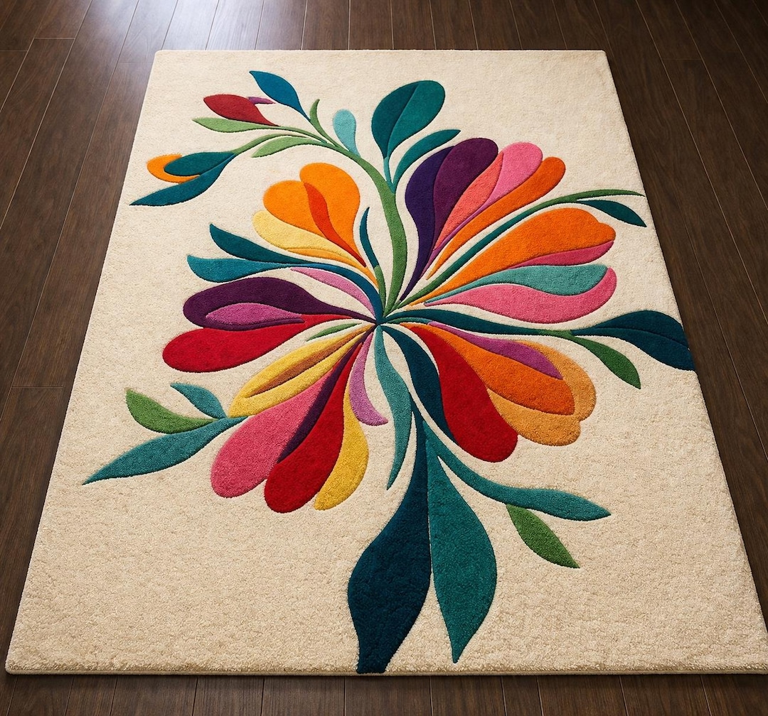 Colorful Floral Tufted Rug, Abstract Flower Area Rug, Handmade Modern ...