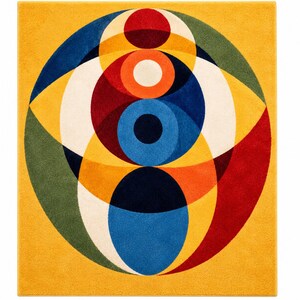 Colorful Geometric Circle Area Rug – Modern Abstract Yellow Living Room Rug | Contemporary Statement Carpet