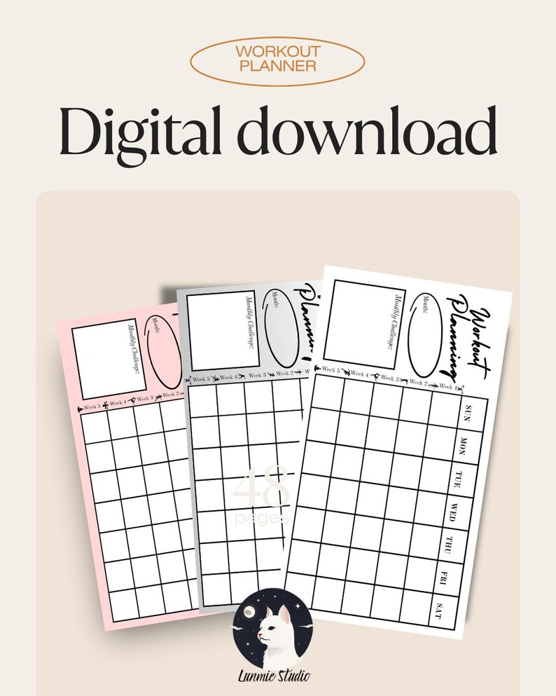 Printable Fitness Planner - Monthly Workout Tracker PDF - Lunmie Studio ...
