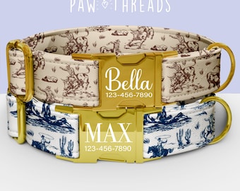 Collar para perro personalizado estilo vaquero, personalizable, con correa a juego disponible PAW-98