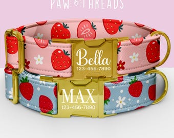 Collar personalizado para perro con fresas, collar con bayas personalizable, correa a juego disponible PAW-135