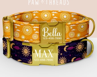 Collar personalizado con estampado de sol para perro, collar Sunshine personalizable, correa a juego disponible PAW-72