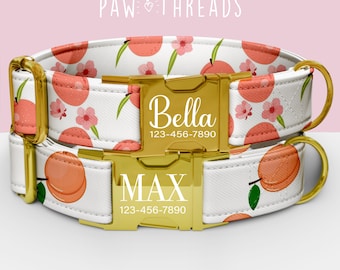 Collar personalizado para perro con estampado de melocotón, collar de frutas de verano personalizable, correa a juego disponible PAW-127