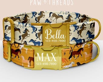 Collar personalizado con estampado de caballo, estilo western, personalizable, con correa a juego disponible PAW-67