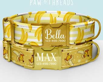 Collar personalizado para perro con estampado de plátano, collar de frutas tropicales personalizable, correa a juego disponible PAW-128