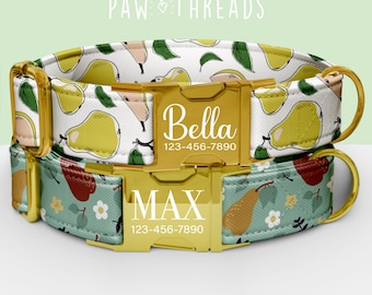 Collar personalizado con estampado de pera, collar de frutas de verano personalizable, correa a juego disponible PAW-129