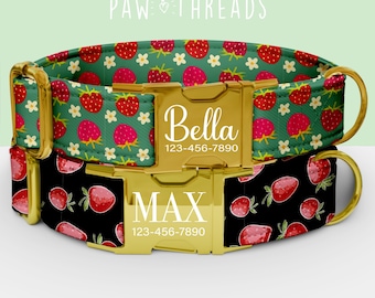 Collar personalizado con estampado de fresa, collar de bayas personalizable, correa a juego disponible PAW-101