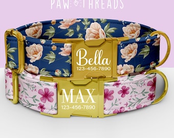 Collar para perro personalizado con diseño floral de jardín, collar de flores de primavera personalizable, correa a juego disponible PAW-112