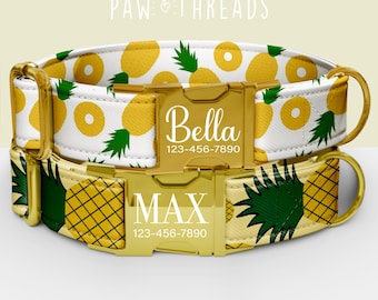 Collar personalizado con estampado de piña, collar de frutas tropicales personalizable, correa a juego disponible PAW-132