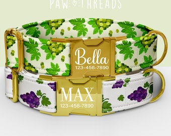 Collar personalizado de uva para perro, con temática de frutas, personalizable, con correa a juego disponible PAW-126